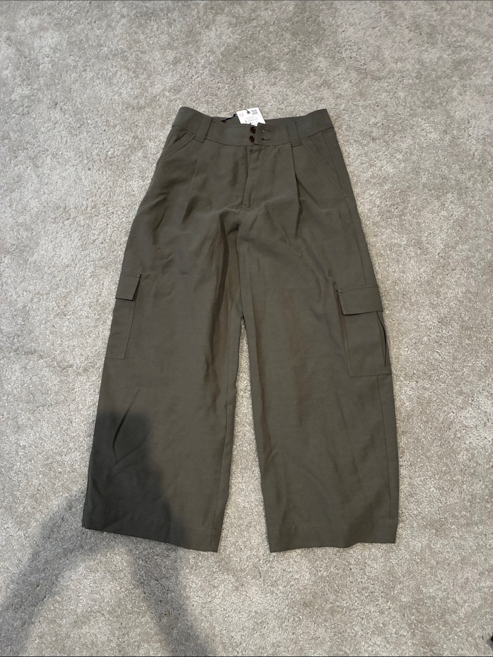 Zara Olive Green Cargo Wide-Leg Pants nwt